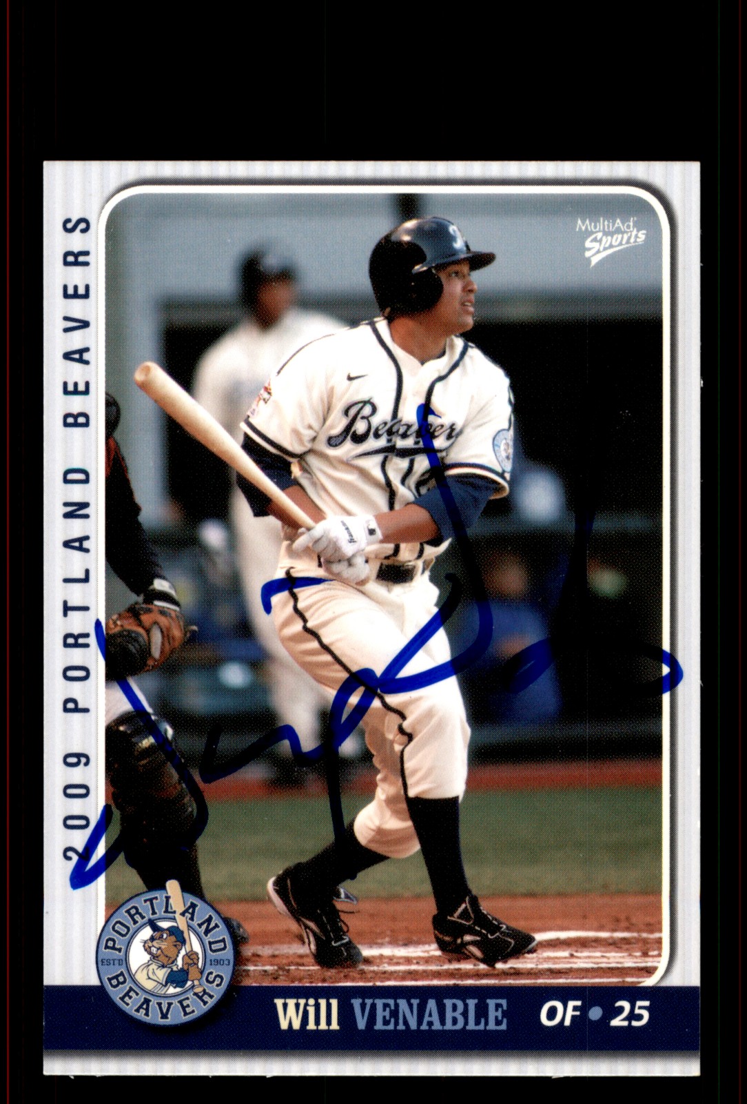 Signed Baseball Card Auto Will Venable 2009 MultiAd Portland Beavers