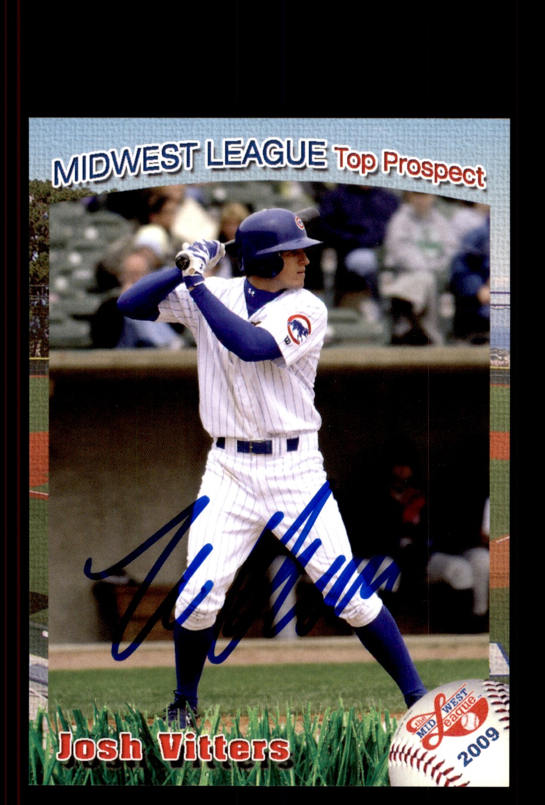 Signed Baseball Card Auto Josh Vitters 2009 Midwest League Top Prospects