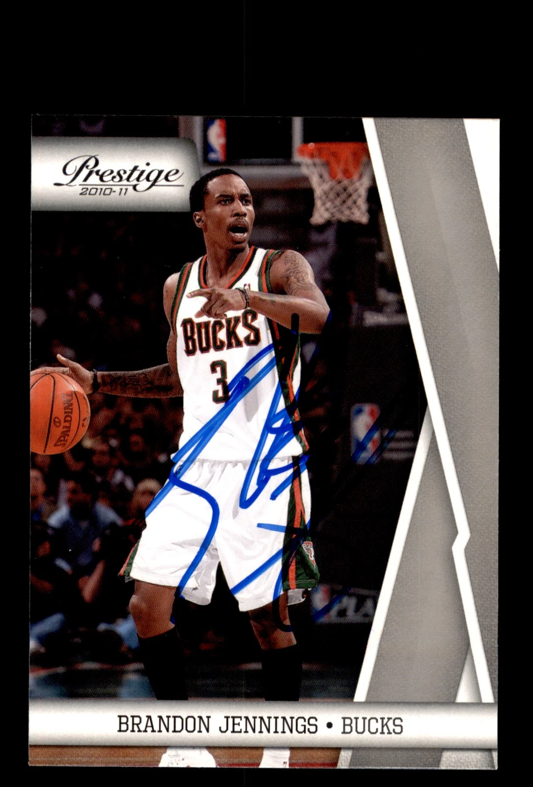 Signed Basketball Card Auto Brandon Jennings 2010-11 Panini Prestige #62 Bucks