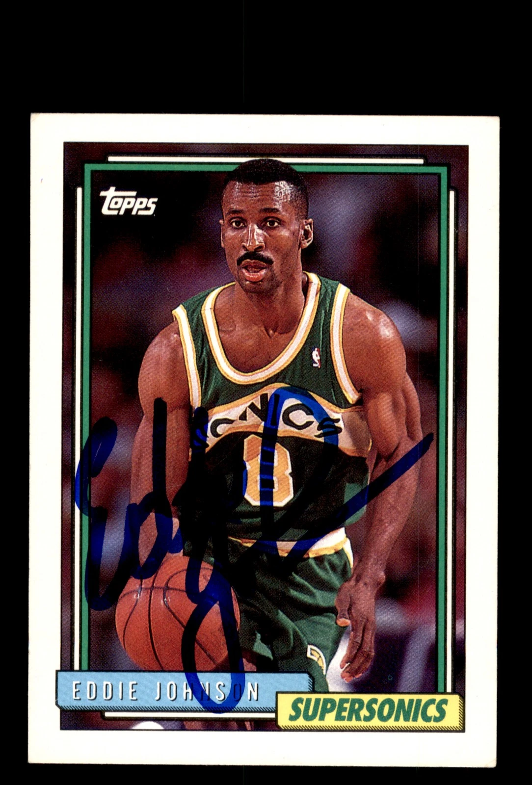 Signed Basketball Card Auto Eddie Johnson 1992-93 Topps #384 Seattle SuperSonics