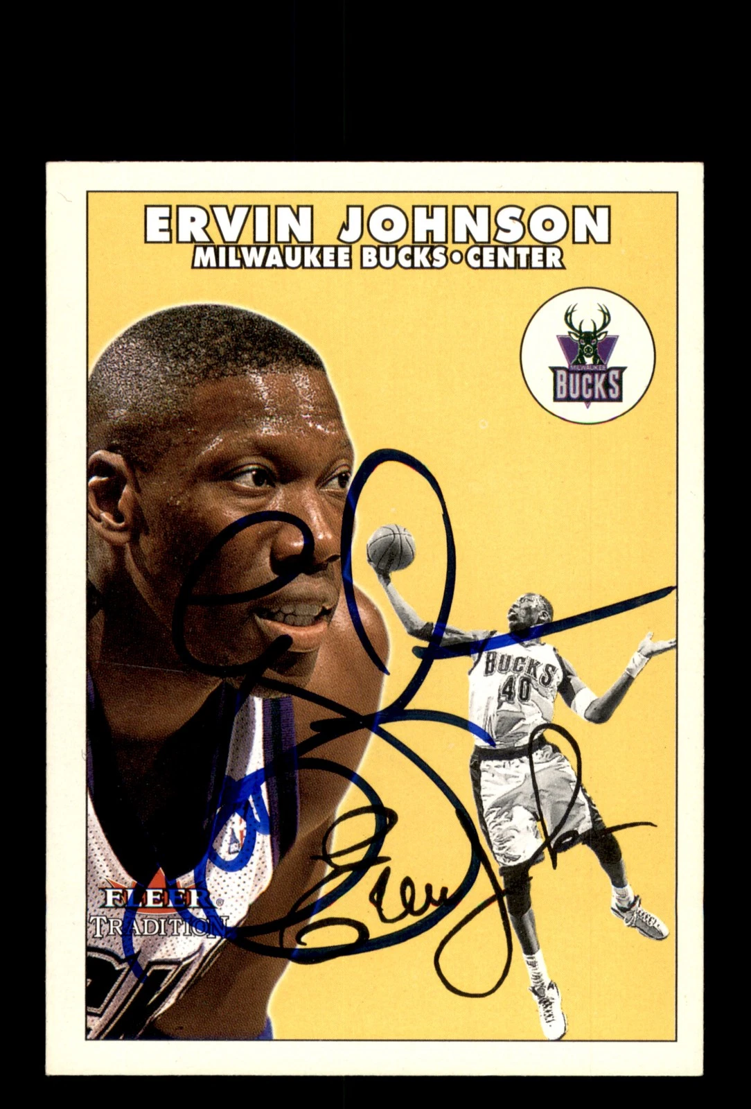 Signed Basketball Card Auto Ervin Johnson 2000-01 Fleer Tradition #17 Bucks