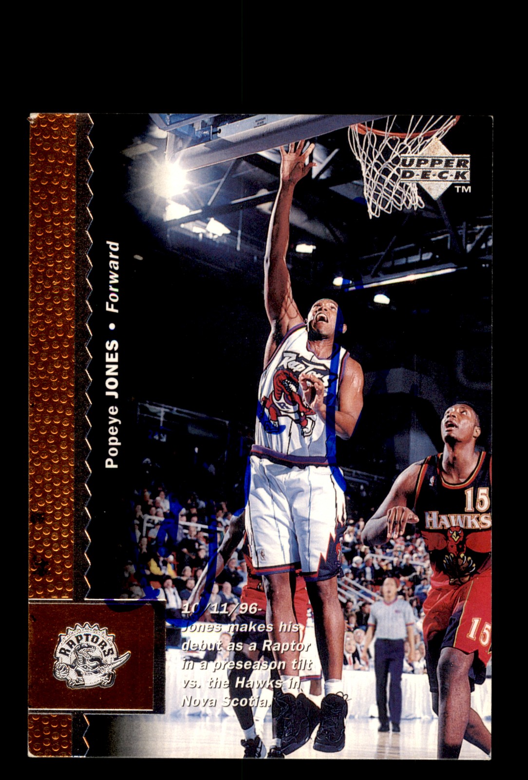 Signed Basketball Card Auto Popeye Jones 1996-97 Upper Deck #301 Toronto Raptors