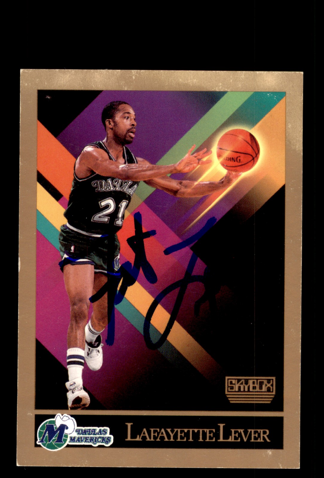 Signed Basketball Card Auto Lafayette Lever 1990-91 SkyBox #376 Dallas Mavericks
