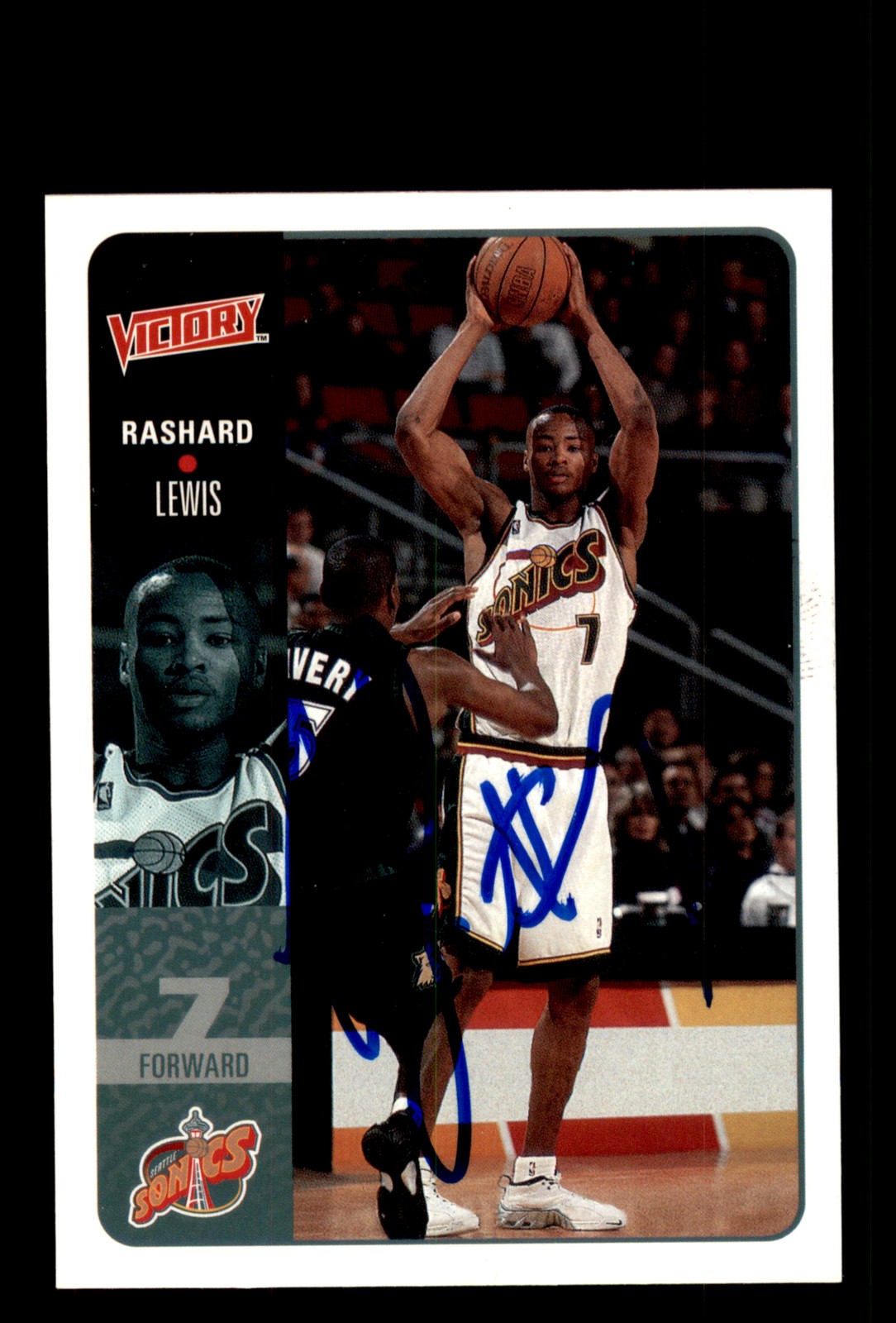 Signed Basketball Card Auto Rashard Lewis 2000-01 Upper Deck Victory #199