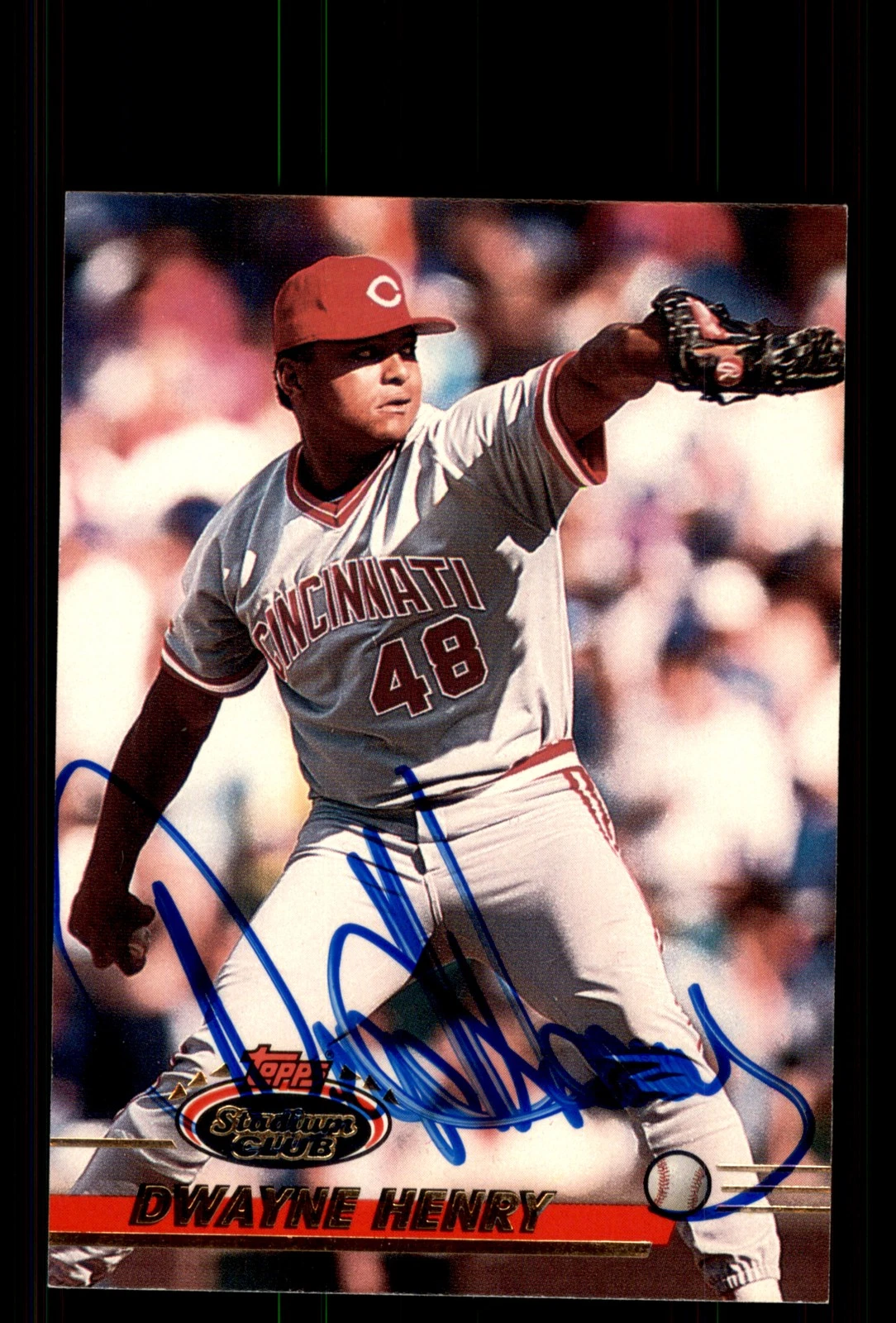 Signed Baseball Card Auto Dwayne Henry 1993 Stadium Club #577 Cincinnati Reds