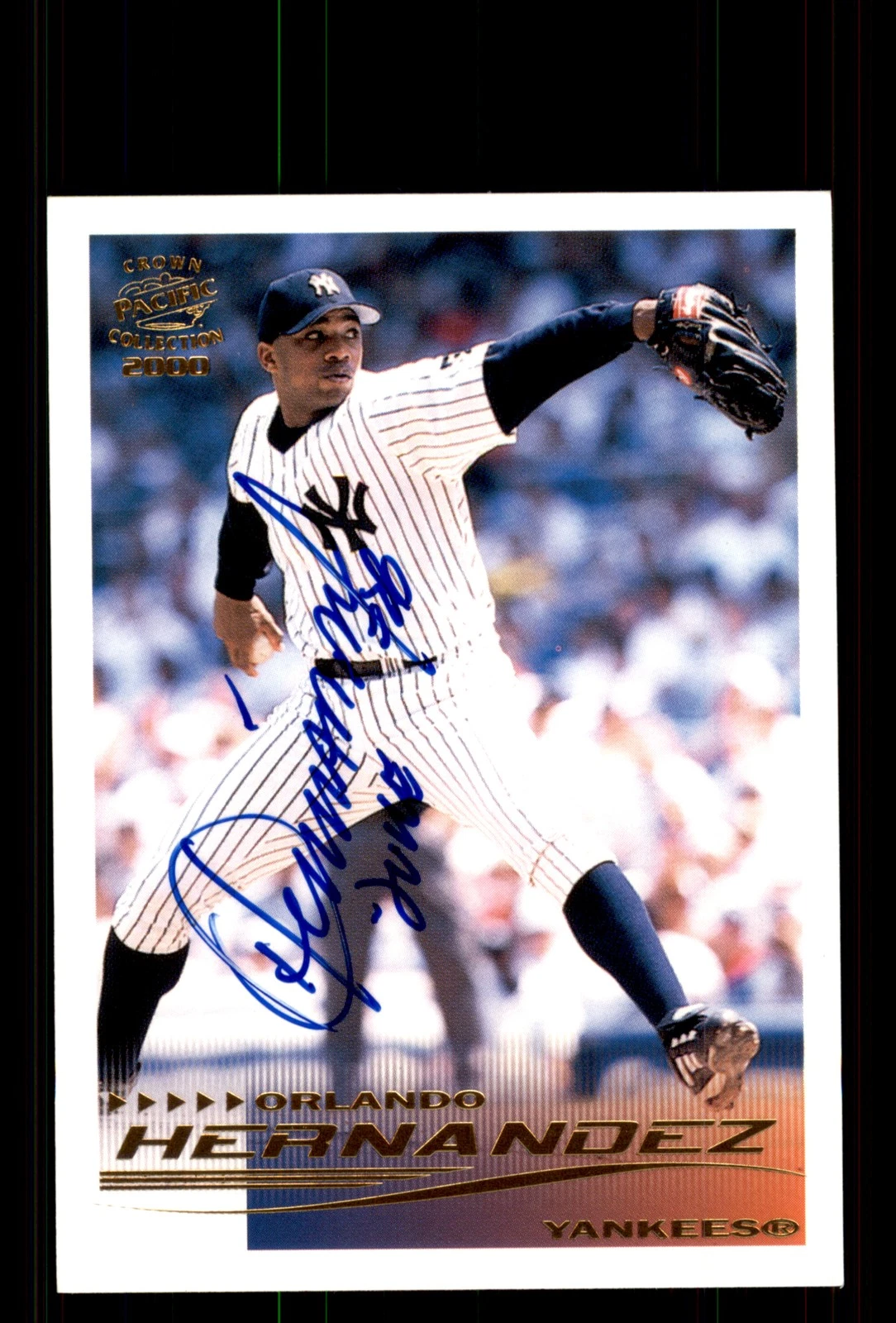 Signed Baseball Card Auto Orlando Hernandez 2000 Pacific Crown Col. #188 Yankees