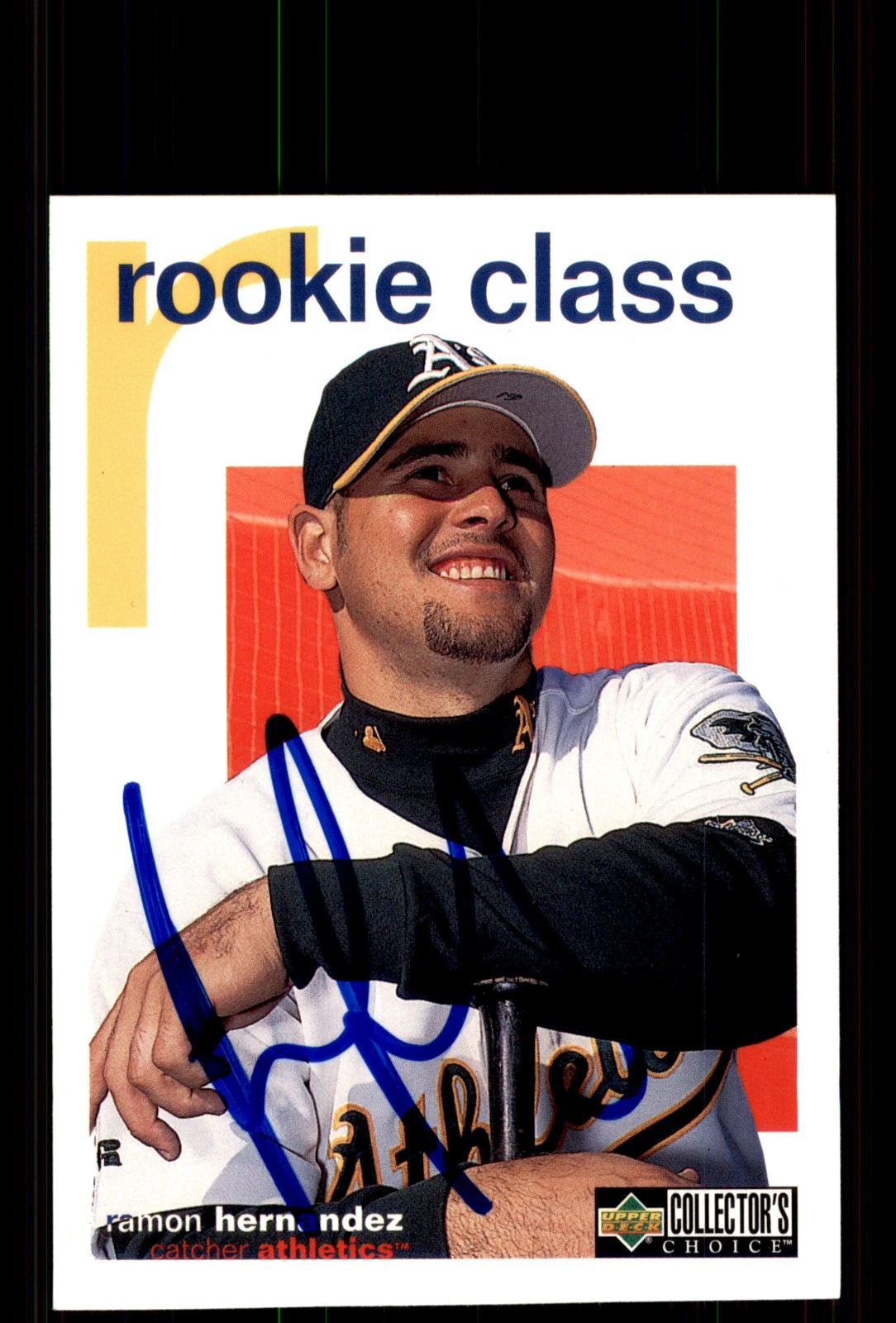Signed Baseball Card Auto Ramon Hernandez 1998 Collector's Choice #428 A's