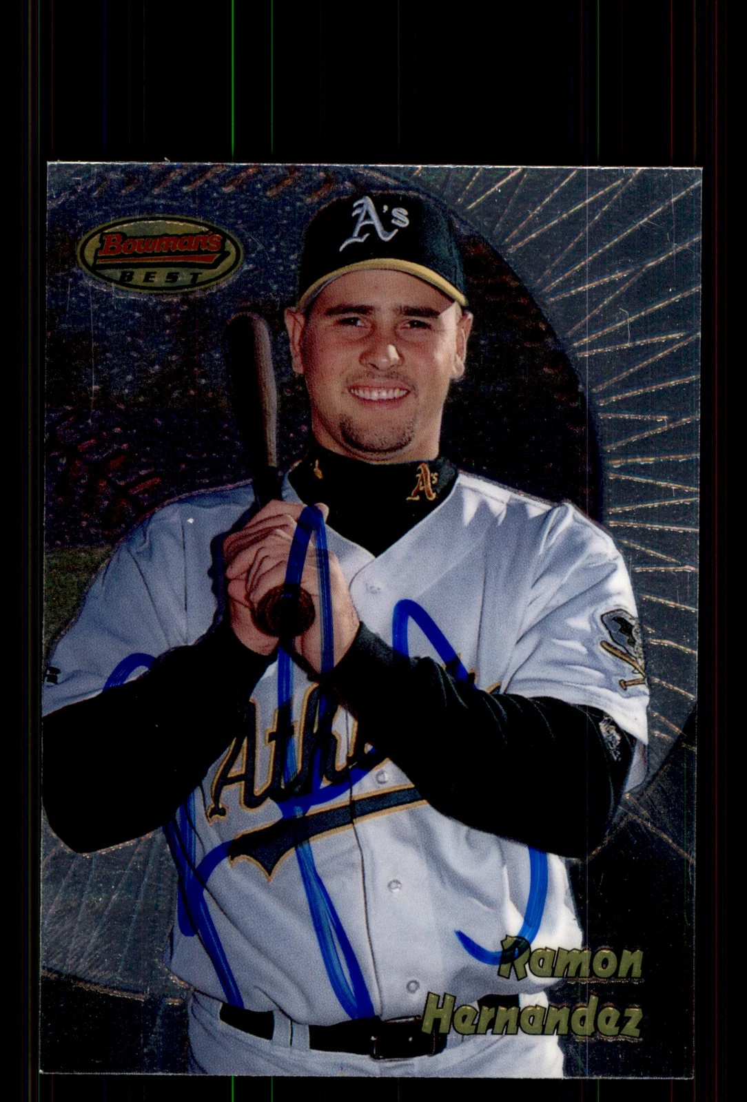 Signed Baseball Card Auto Ramon Hernandez 1998 Bowman's Best #127 A's