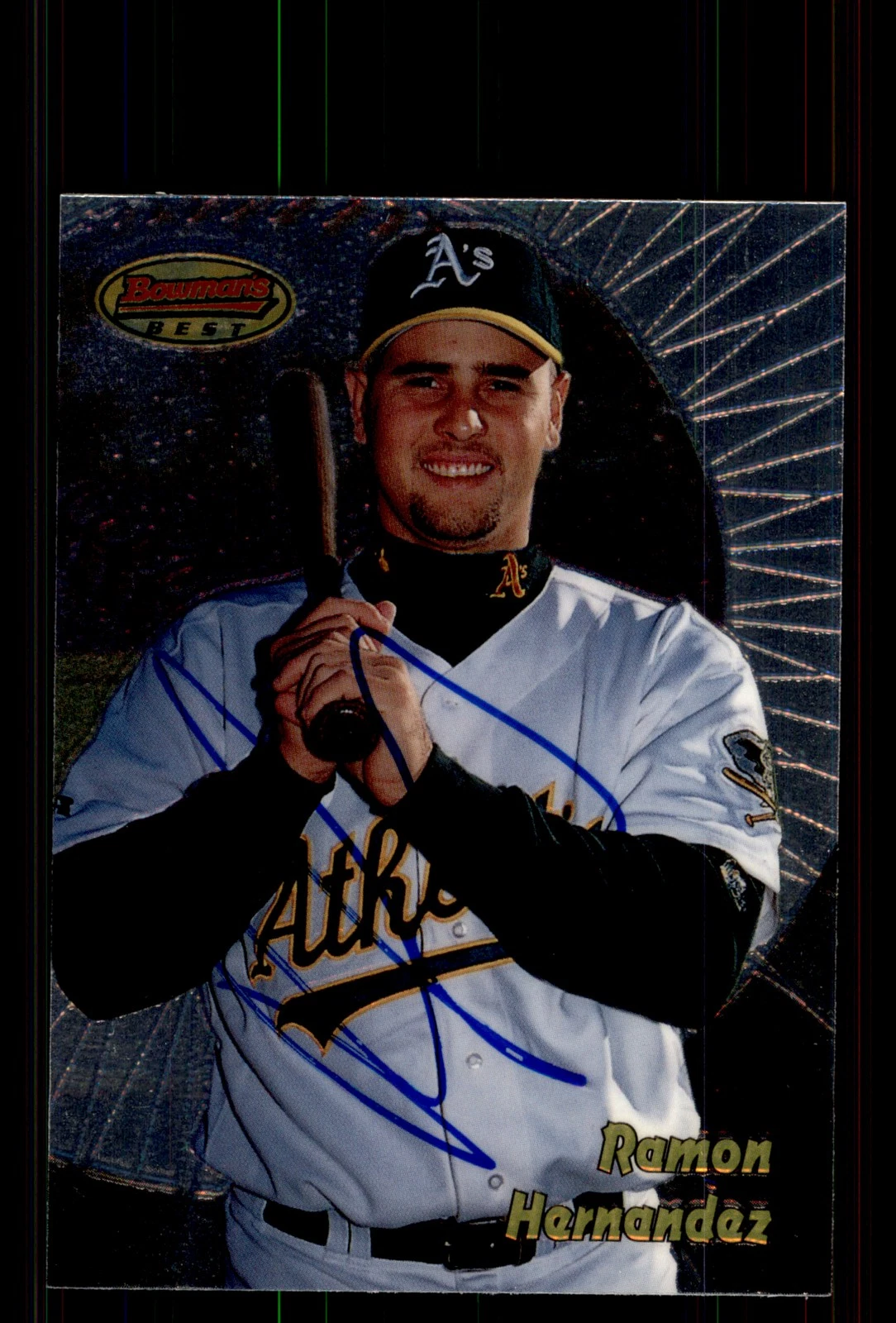 Signed Baseball Card Auto Ramon Hernandez 1998 Bowman's Best #127 A's