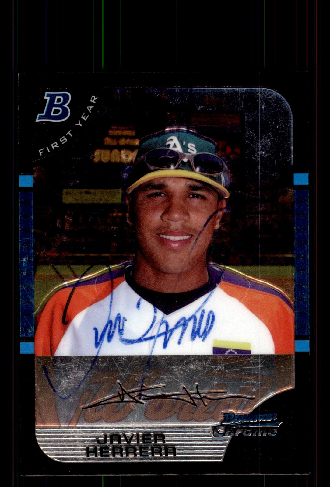 Signed Baseball Card Auto Javier Herrera 2005 Bowman Chrome #BDP147 A's