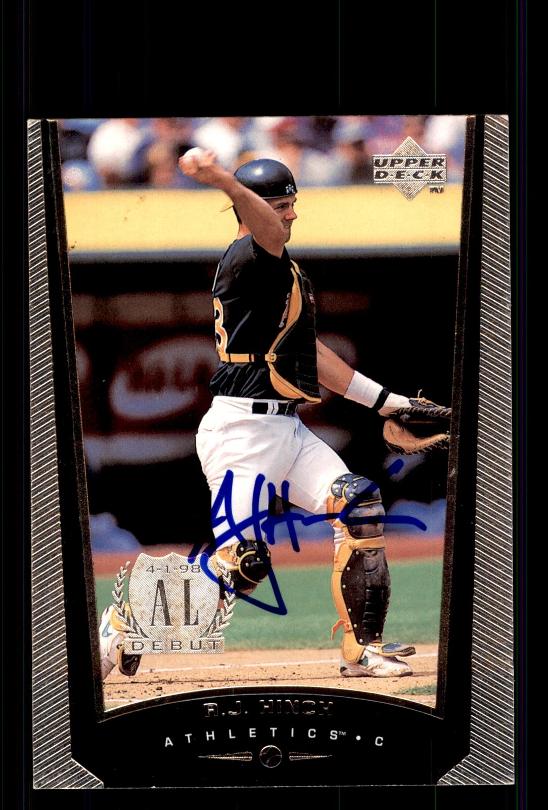 Signed Baseball Card Auto A.J. Hinch 1999 Upper Deck #166 Oakland Athletics