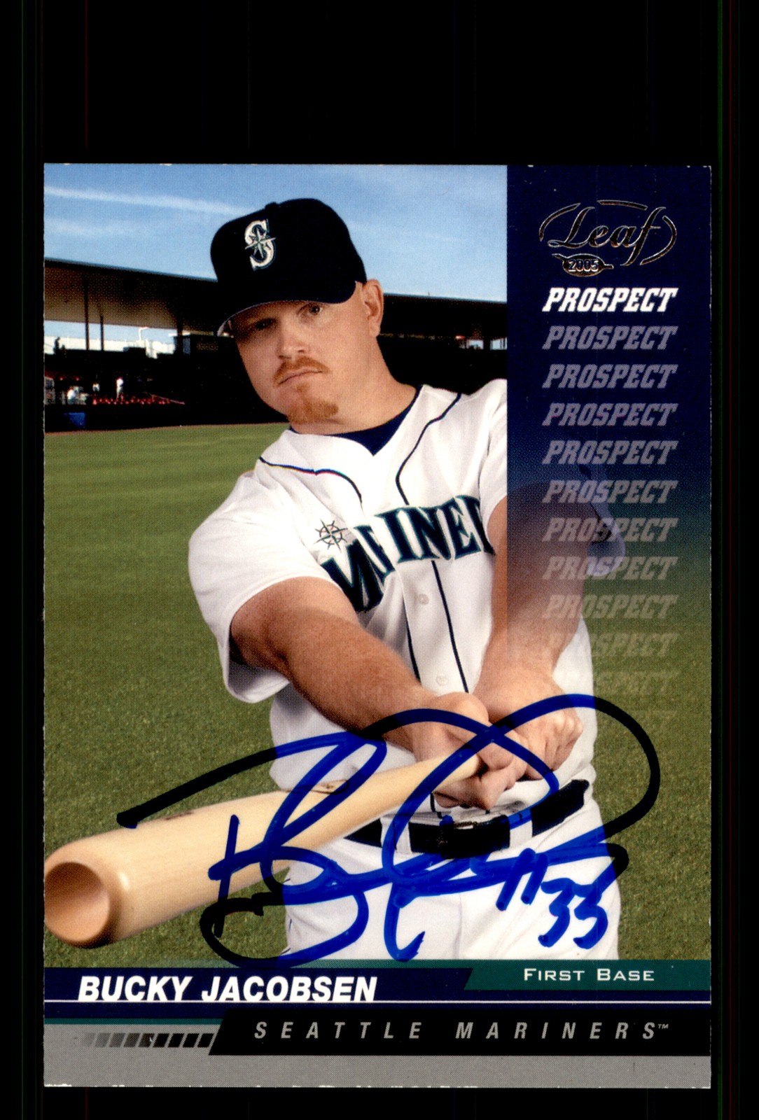 Signed Baseball Card Auto Bucky Jacobsen 2005 Leaf #204 Seattle Mariners