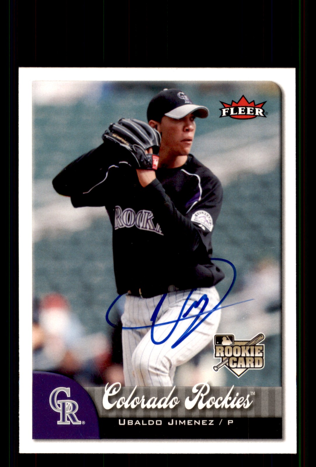 Signed Baseball Card Auto Ubaldo Jimenez 2007 Fleer #342 Rockies *Crease
