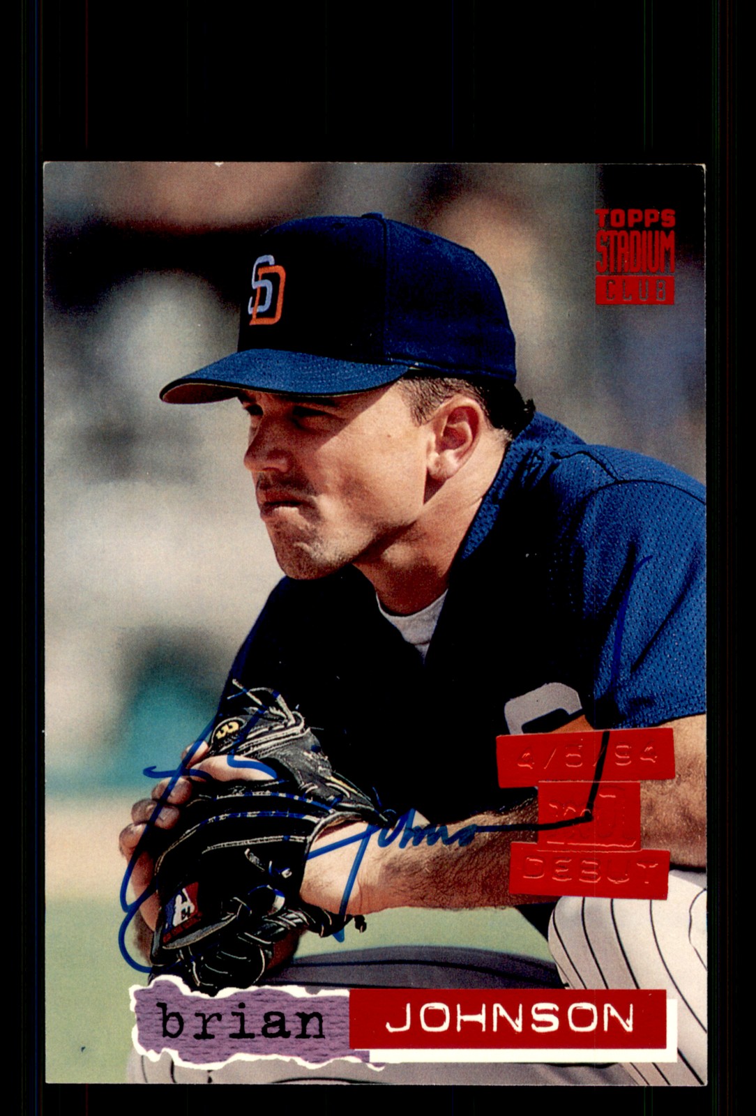 Signed Baseball Card Auto Brian Johnson 1994 Stadium Club #601 San Diego Padres