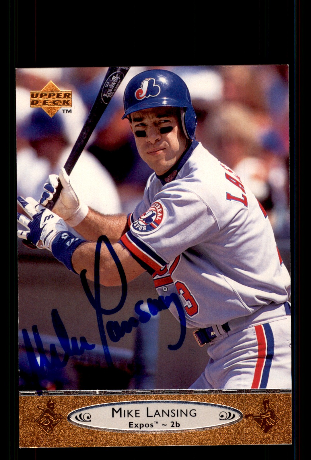 Signed Baseball Card Auto Mike Lansing 1996 Upper Deck #133 Montreal Expos