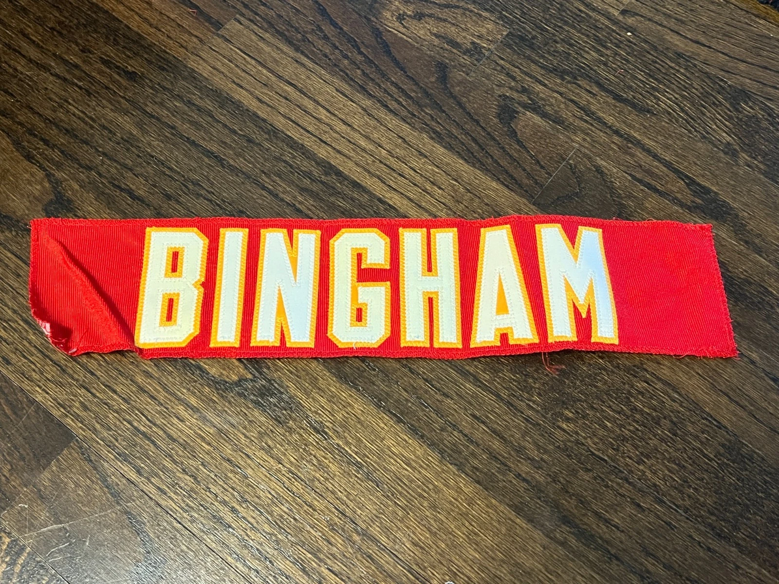 KANSAS CITY CHIEFS GAME USED ? ISSUED JERSEY NAMEPLATE TJ BINGHAM OUACHITA BAPT.