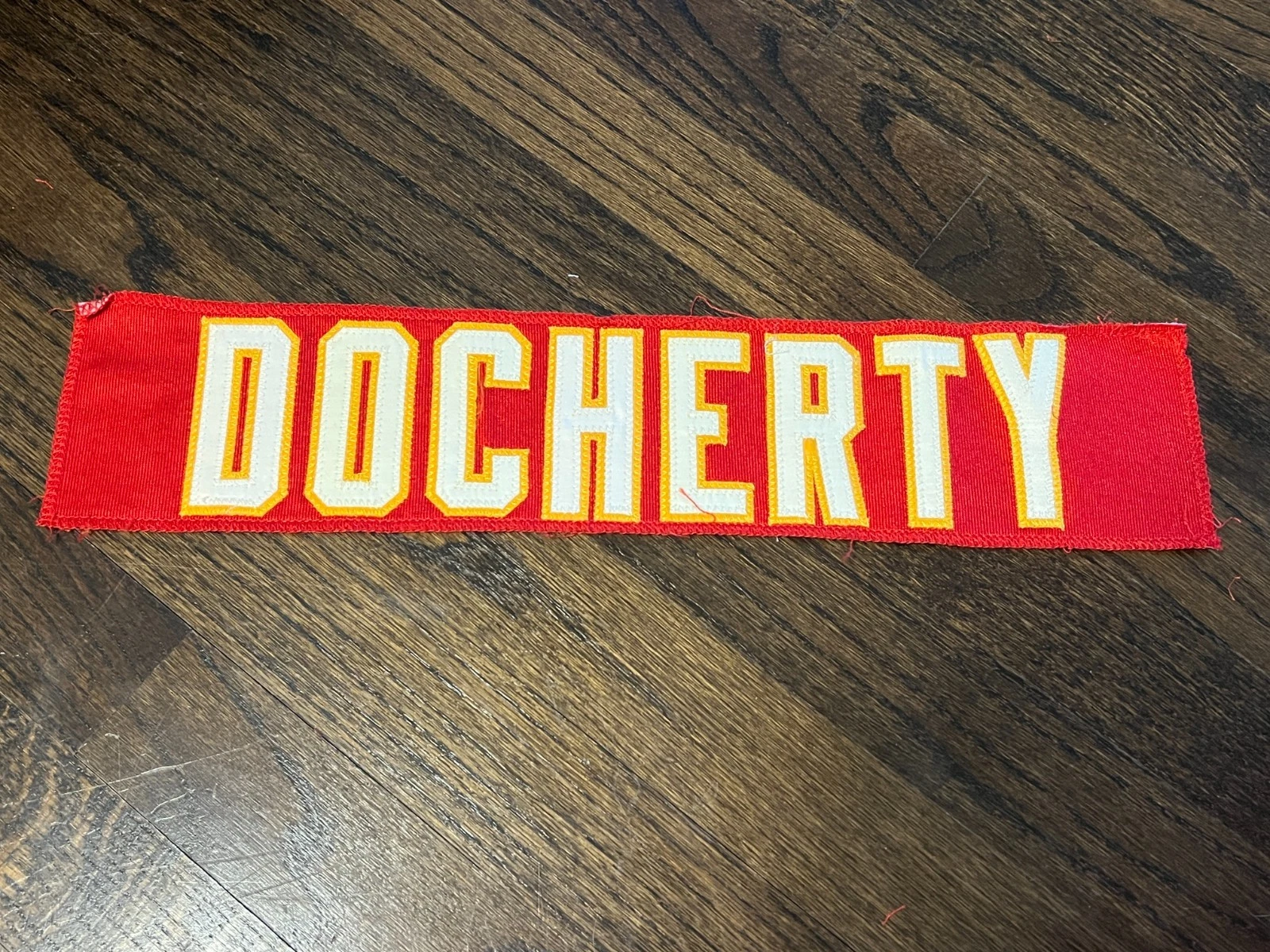KANSAS CITY CHIEFS GAME USED ? ISSUED FOOTBALL JERSEY NAMEPLATE BOB DOCHERTY