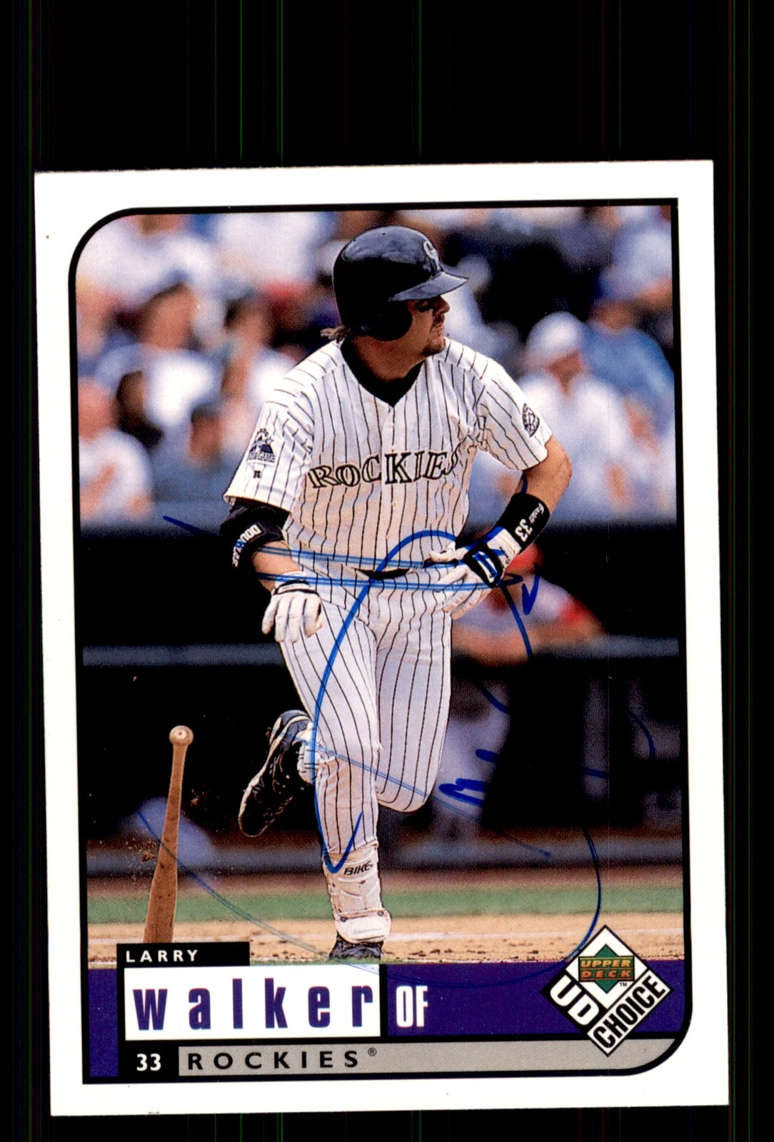 Signed Baseball Card Auto Larry Walker 1999 UD Choice Preview #82 Rockies