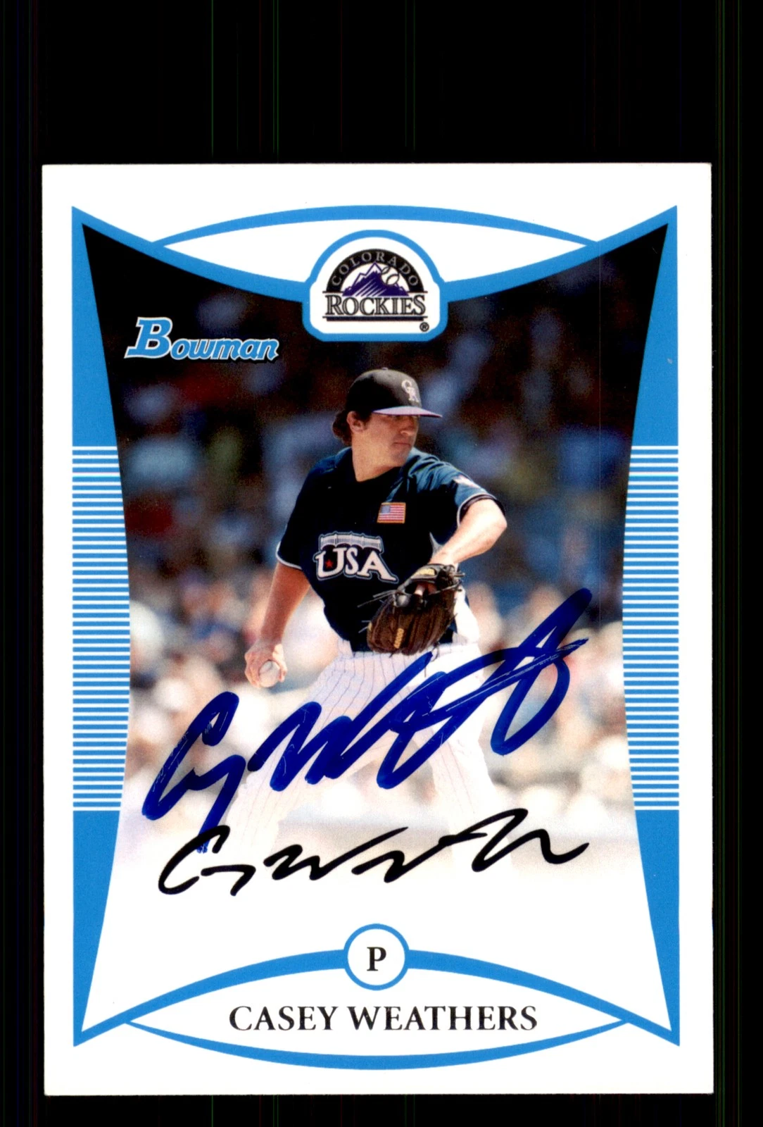 Signed Baseball Card Auto Casey Weathers 2008 Bowman Draft #BDPP100 Rockies