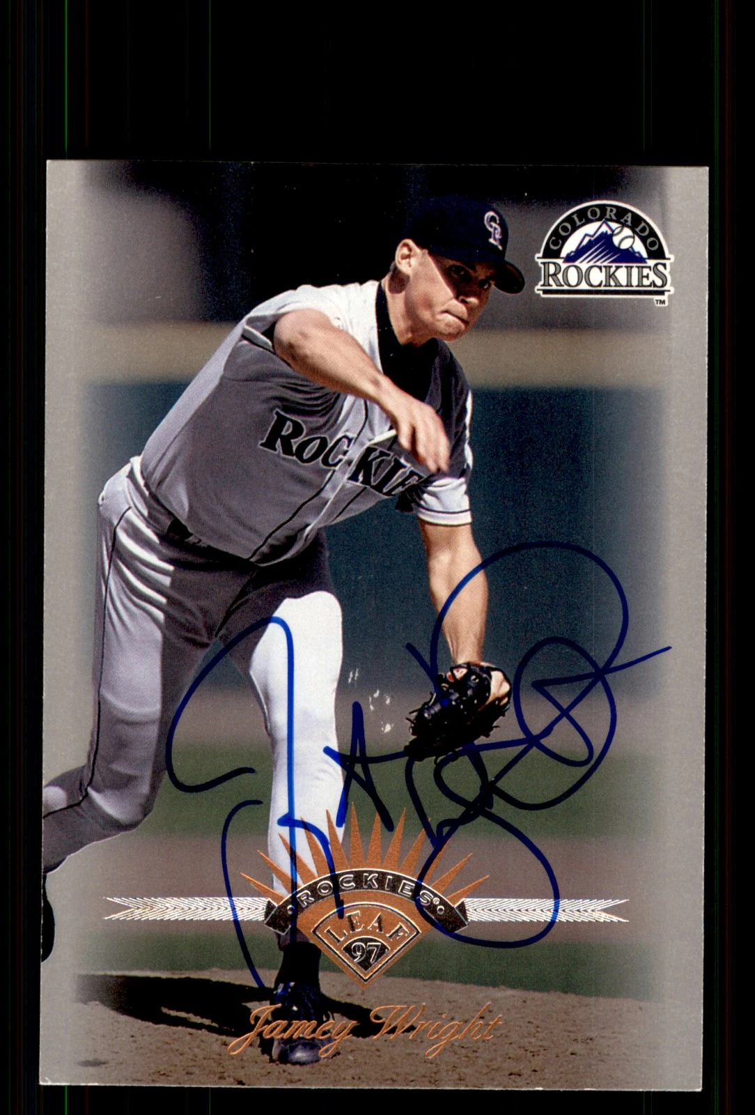 Signed Baseball Card Auto Jamey Wright 1997 Leaf #86 Colorado Rockies