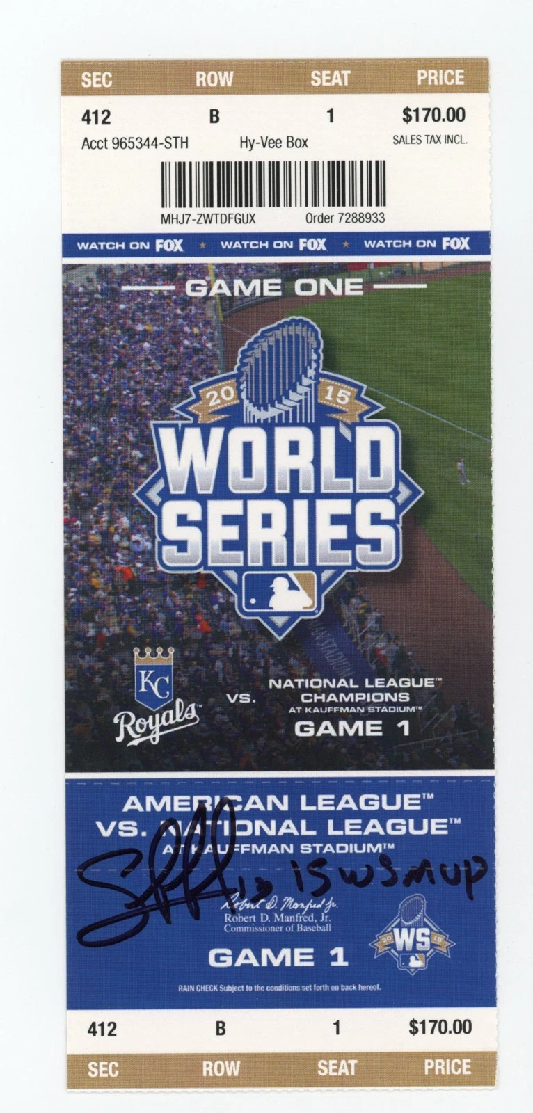 2015 WORLD SERIES KANSAS CITY ROYALS SIGNED TICKET SALVADOR PEREZ MVP JSA COA