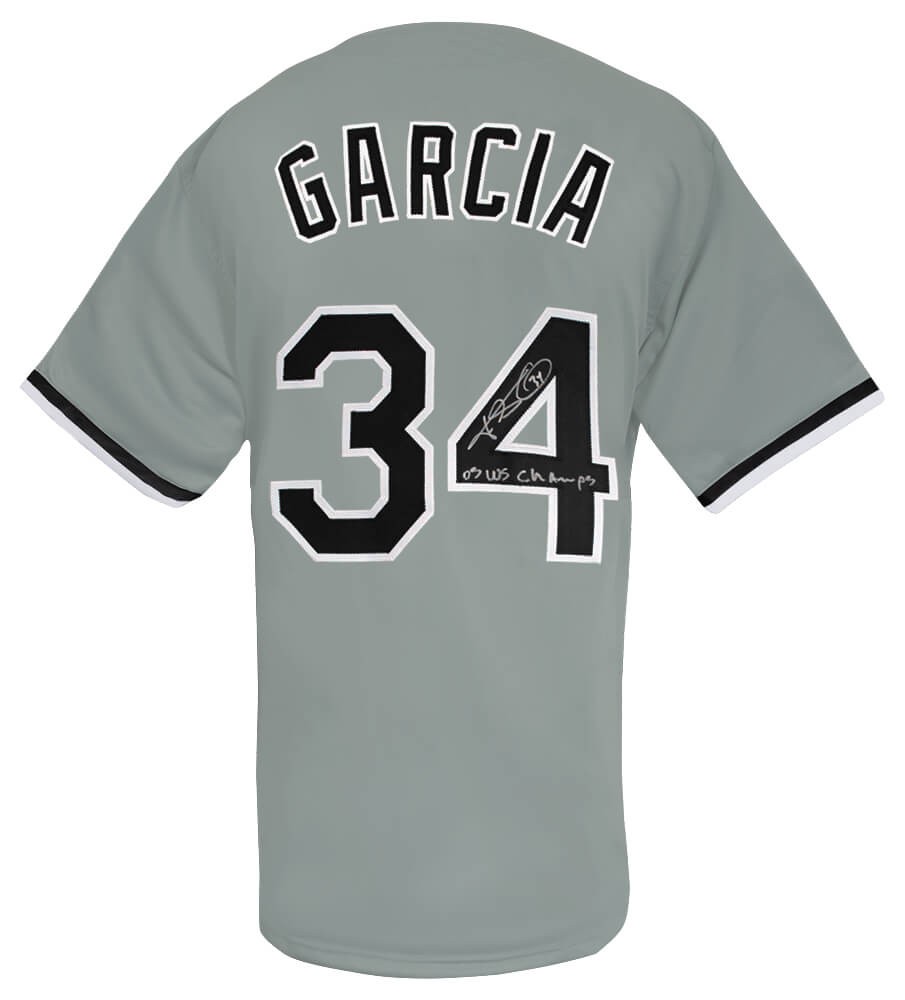 Freddy Garcia Signed Grey Custom Baseball Jersey w/05 WS Champs -(SCHWARTZ COA)