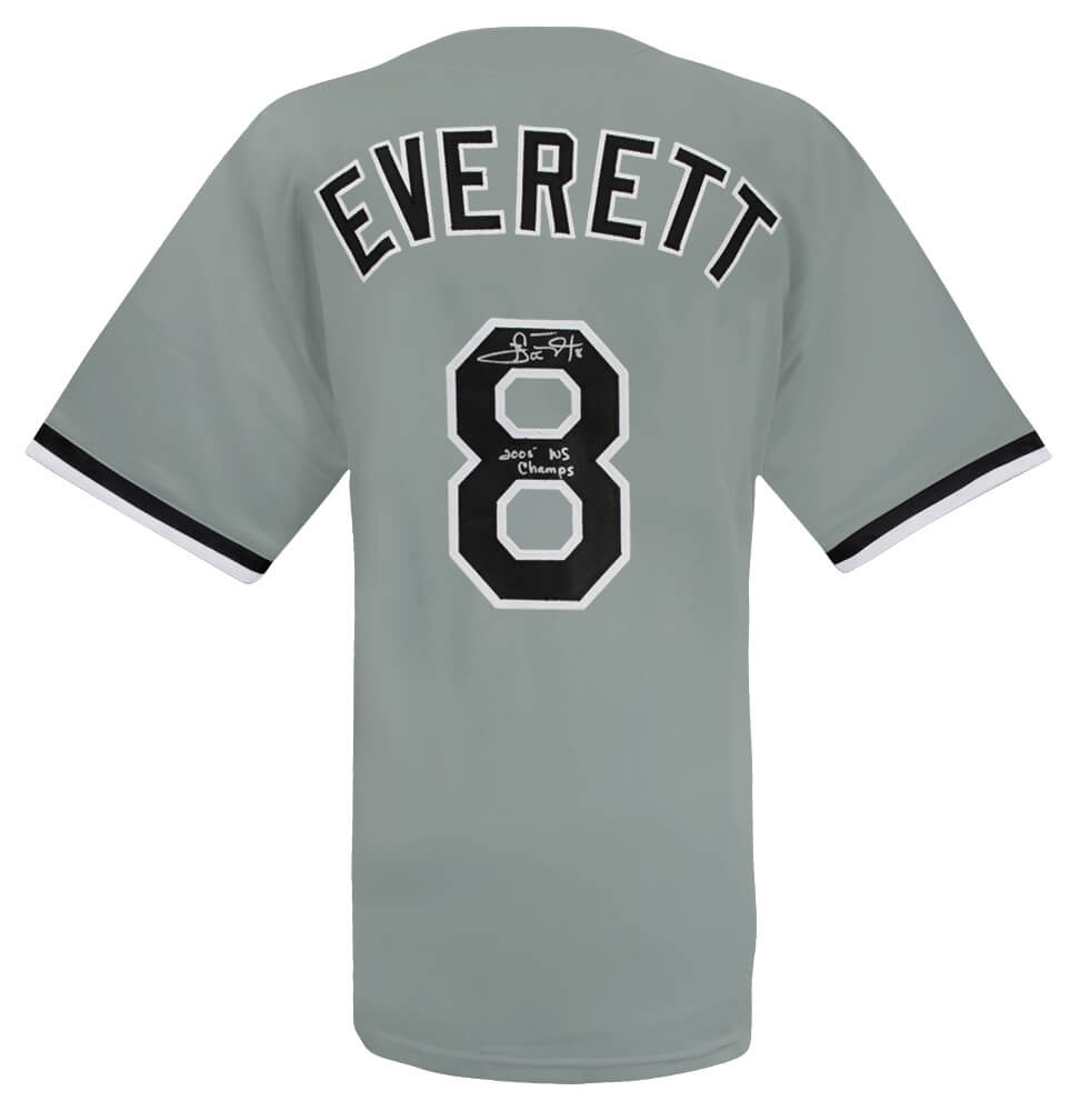 Carl Everett Signed Grey Custom Baseball Jersey w2005 WS Champs -(SCHWARTZ COA)