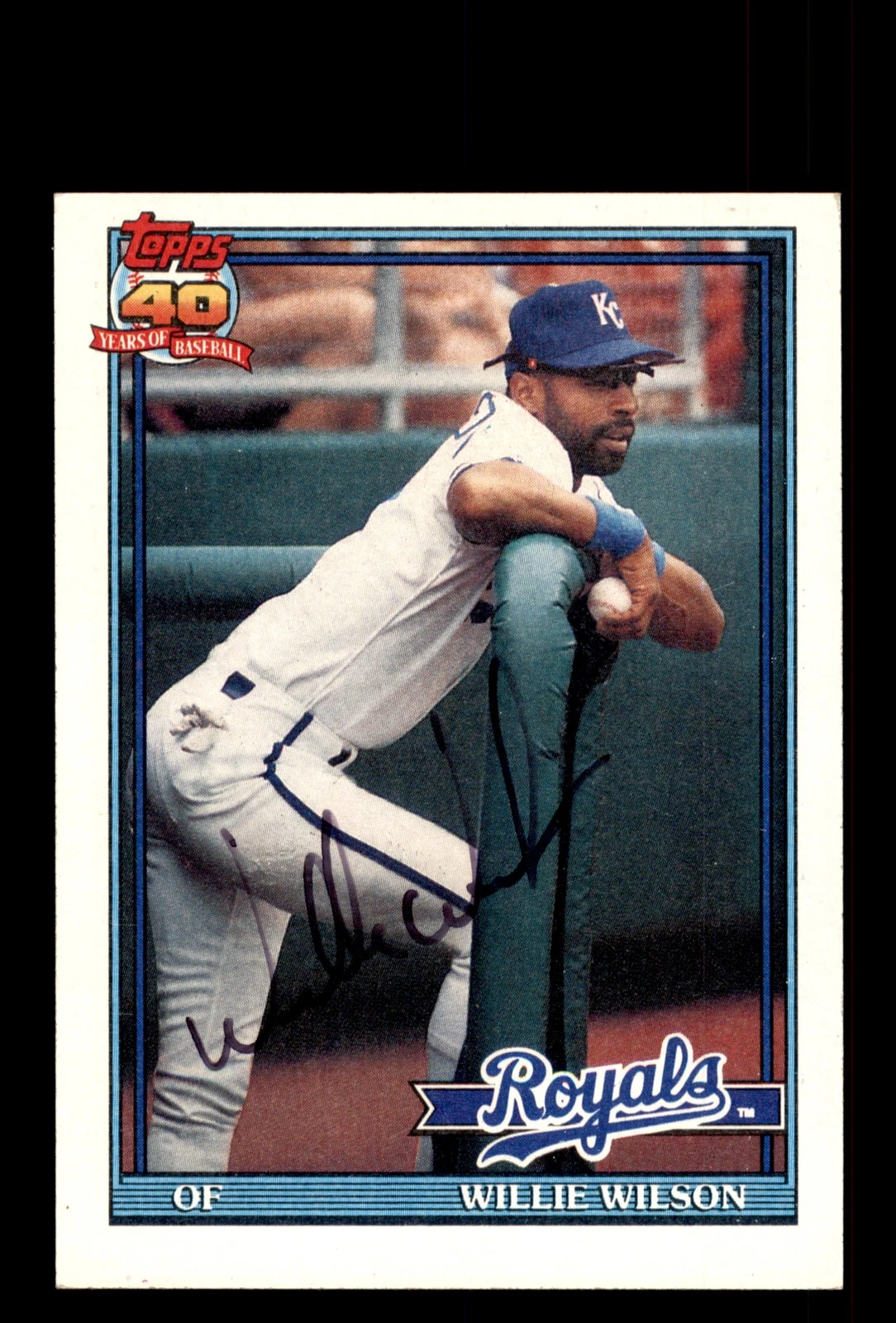 Signed Baseball Card Auto Willie Wilson 1991 Topps #208 Kansas City Royals