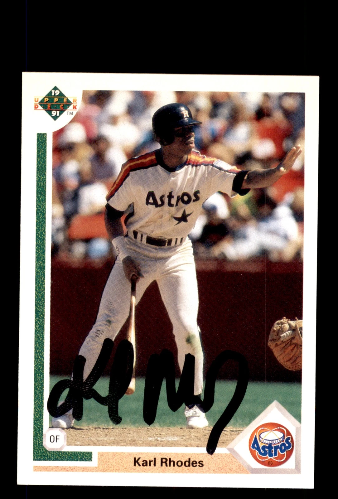 Signed Baseball Card Auto Karl Rhodes 1991 Upper Deck #466 Houston Astros