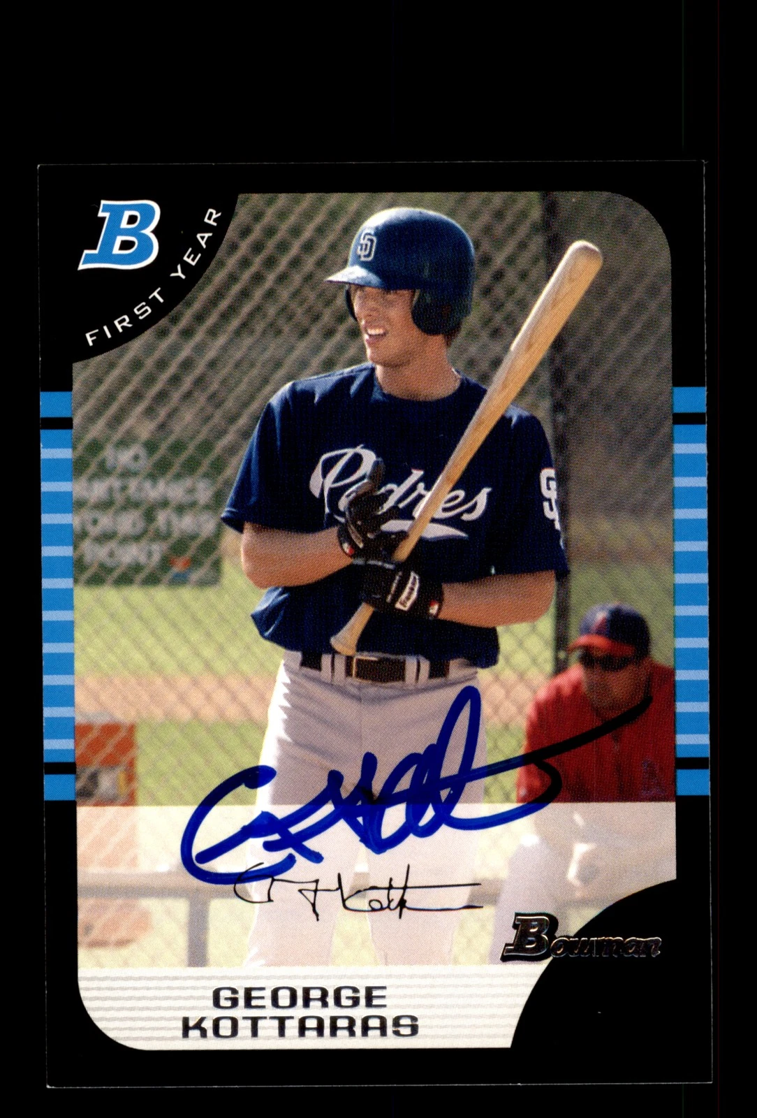 Signed Baseball Card Auto George Kottaras 2005 Bowman #276 San Diego Padres