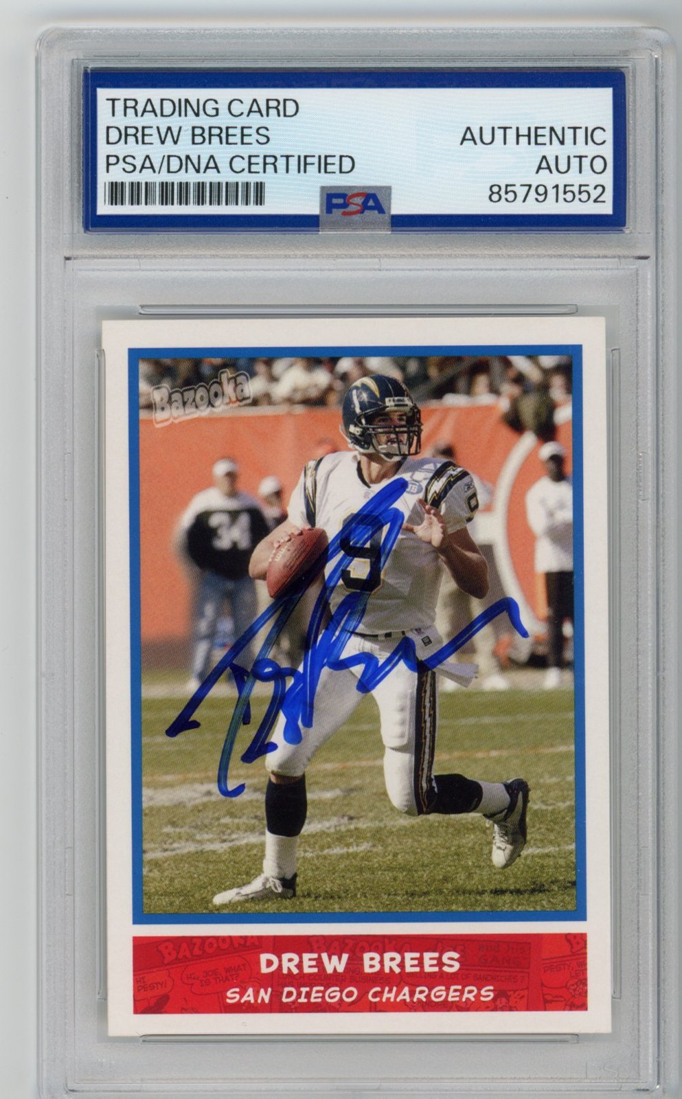 Signed Football Card Auto Drew Brees 2004 Bazooka #14 San Diego Chargers PSA/DNA