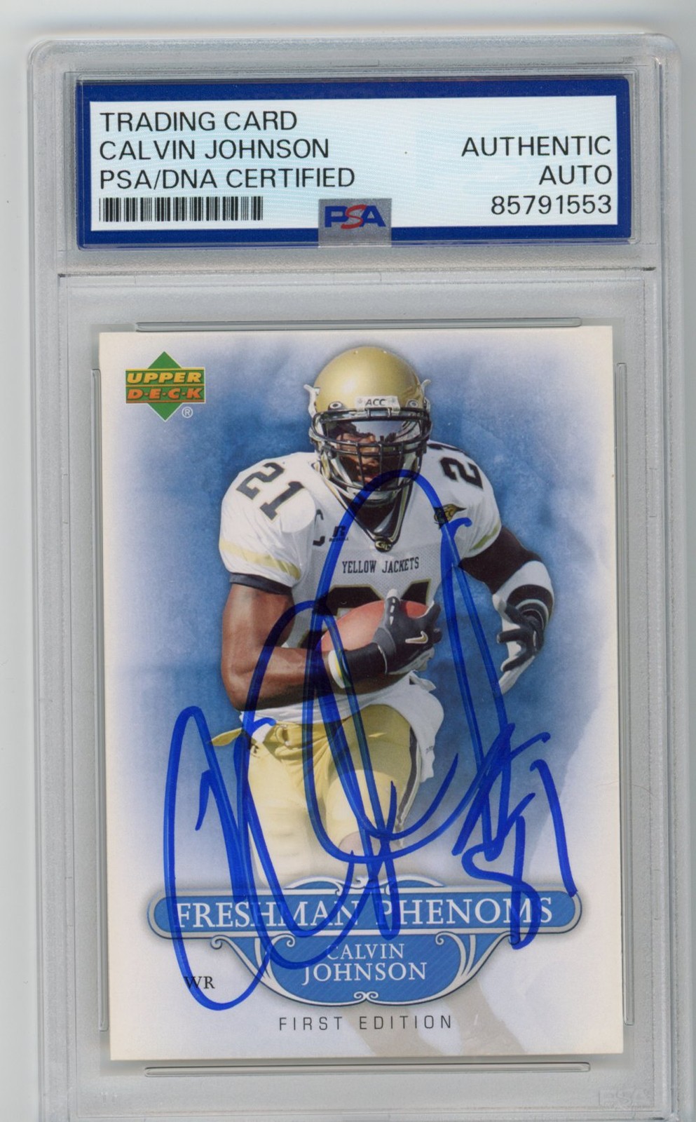 Signed Football Card Auto Calvin Johnson 2007 Upper Deck First Edition PSA/DNA