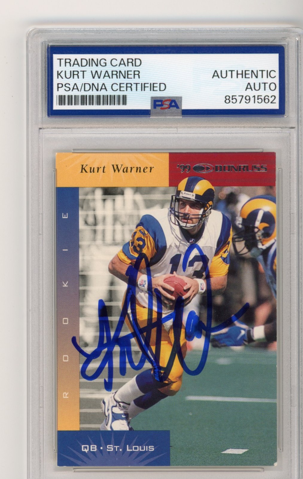 Signed Football Card Auto Kurt Warner 1999 Donruss #188 St. Louis Rams PSA/DNA