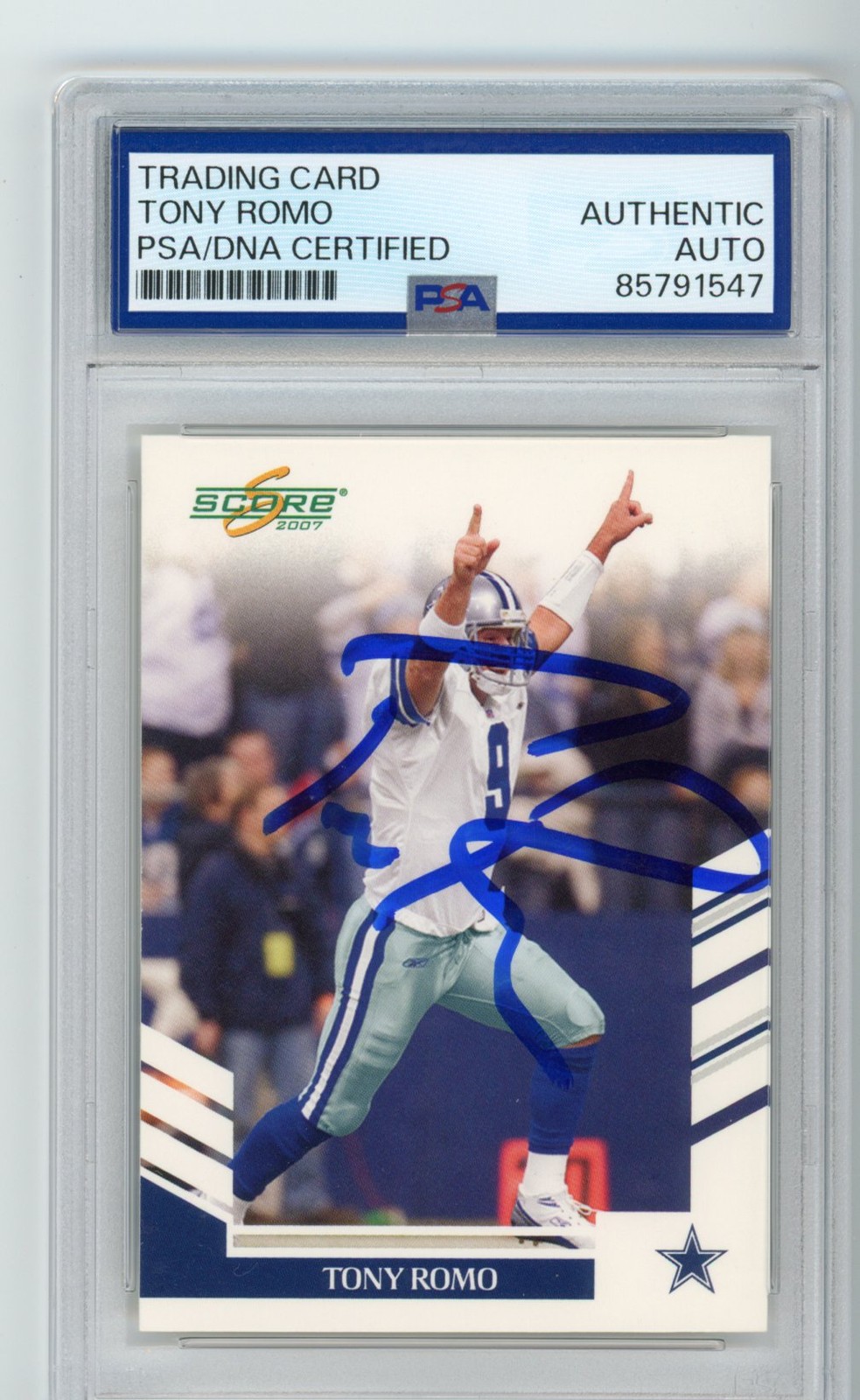 Signed Football Card Auto Tony Romo 2007 Score #1 Dallas Cowboys PSA/DNA