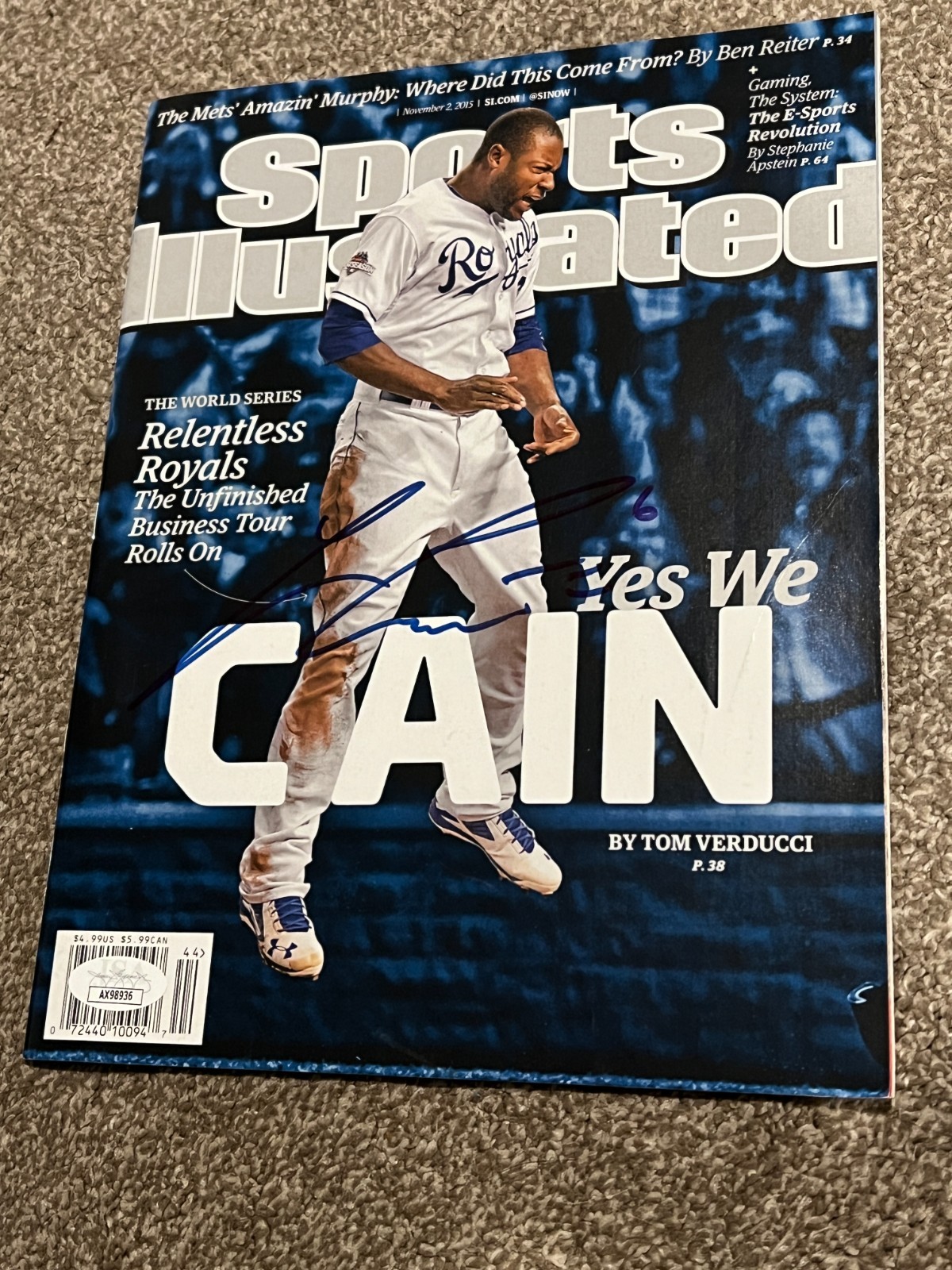 LORENZO CAIN SIGNED SPORTS ILLUSTRATED KANSAS CITY ROYALS JSA COA *IMPERFECT