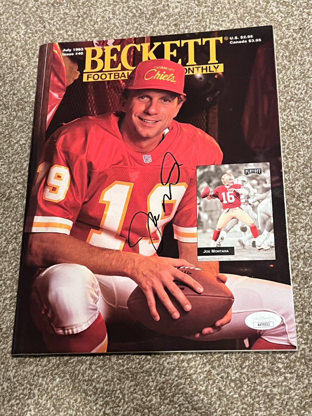 JOE MONTANA SIGNED FOOTBALL BECKETT MAGAZINE AUTO KANSAS CITY CHIEFS HOF JSA COA