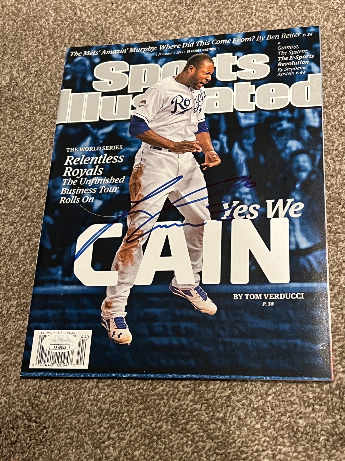 LORENZO CAIN SIGNED SPORTS ILLUSTRATED KANSAS CITY ROYALS WORLD SERIES JSA COA