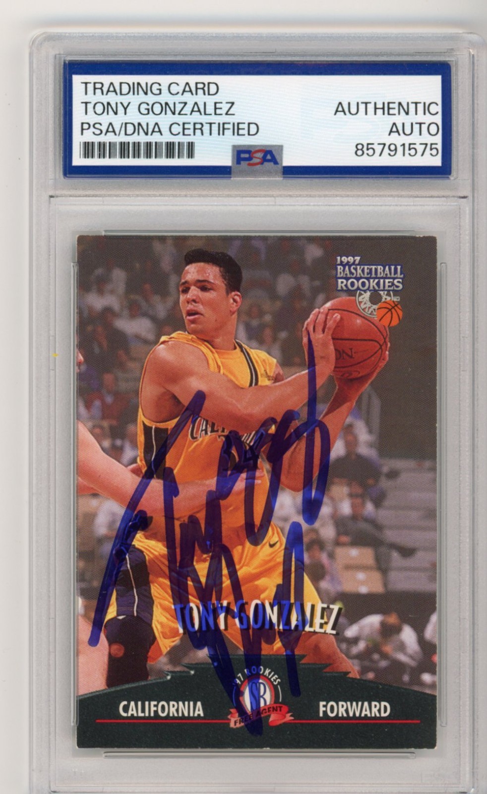 Signed Basketball Card Auto Tony Gonzalez Score Board CAL Football HOF PSA/DNA