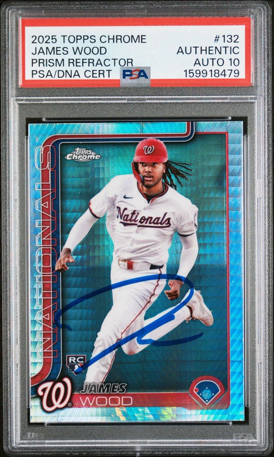 2025 Topps Chrome 132 James Wood Prism AUTO PSA 10 Washington Nationals