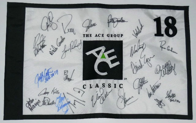 THE ACE GROUP CLASSIC AUTOGRAPHED GOLF FLAG - Larry Mize, Lee Janzen, Hal Sutton