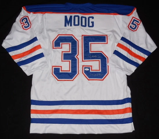 ANDY MOOG AUTOGRAPHED CUSTOM JERSEY (OILERS) W/ PROOF + JSA COA!
