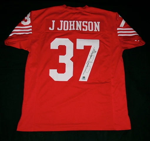 JIMMY JOHNSON AUTOGRAPHED CUSTOM JERSEY (49'ERS) W/ PROOF! - LEAF COA!