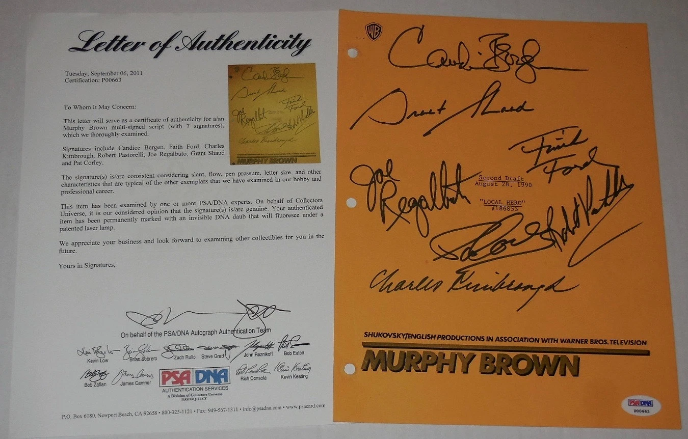 MURPHY BROWN CAST SIGNED SCRIPT (PSA DNA) - Bergen, Ford, Kimbrough, etc.