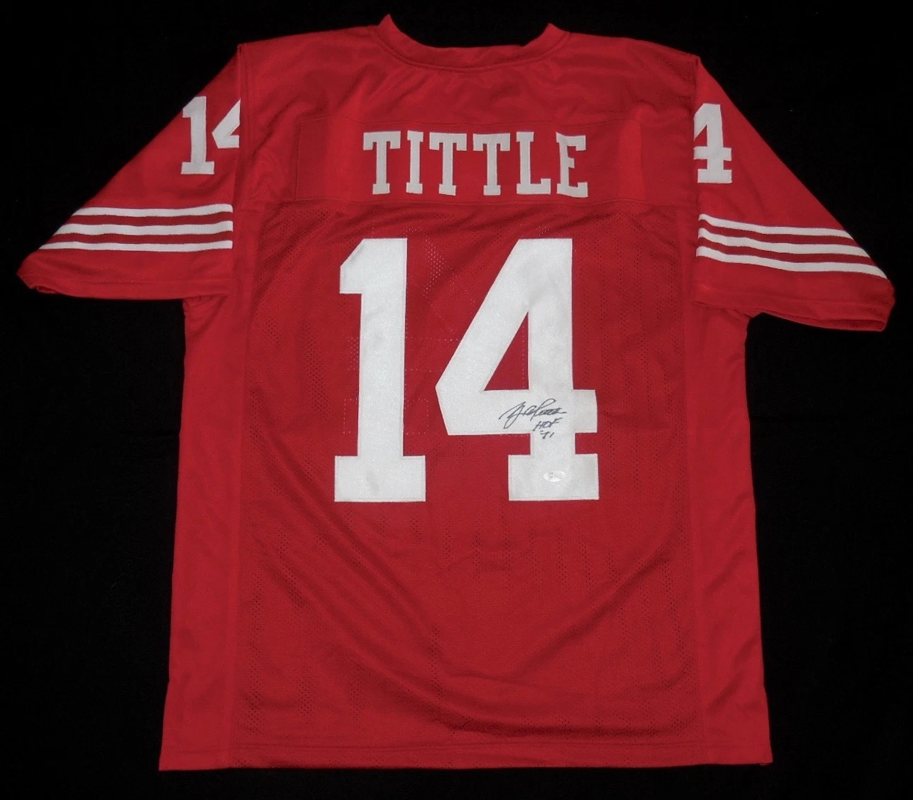 YA TITTLE AUTOGRAPHED CUSTOM JERSEY (GIANTS / 49'ERS) - JSA COA!