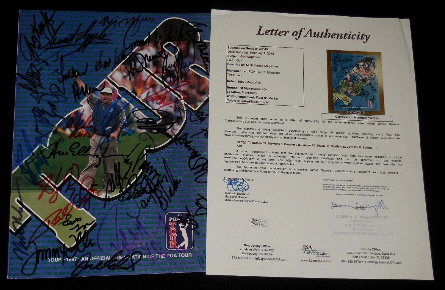PGA TOUR AUTOGRAPHED PROGRAM SIGNED BY - Payne Stewart, Tom Watson, F. Couples,