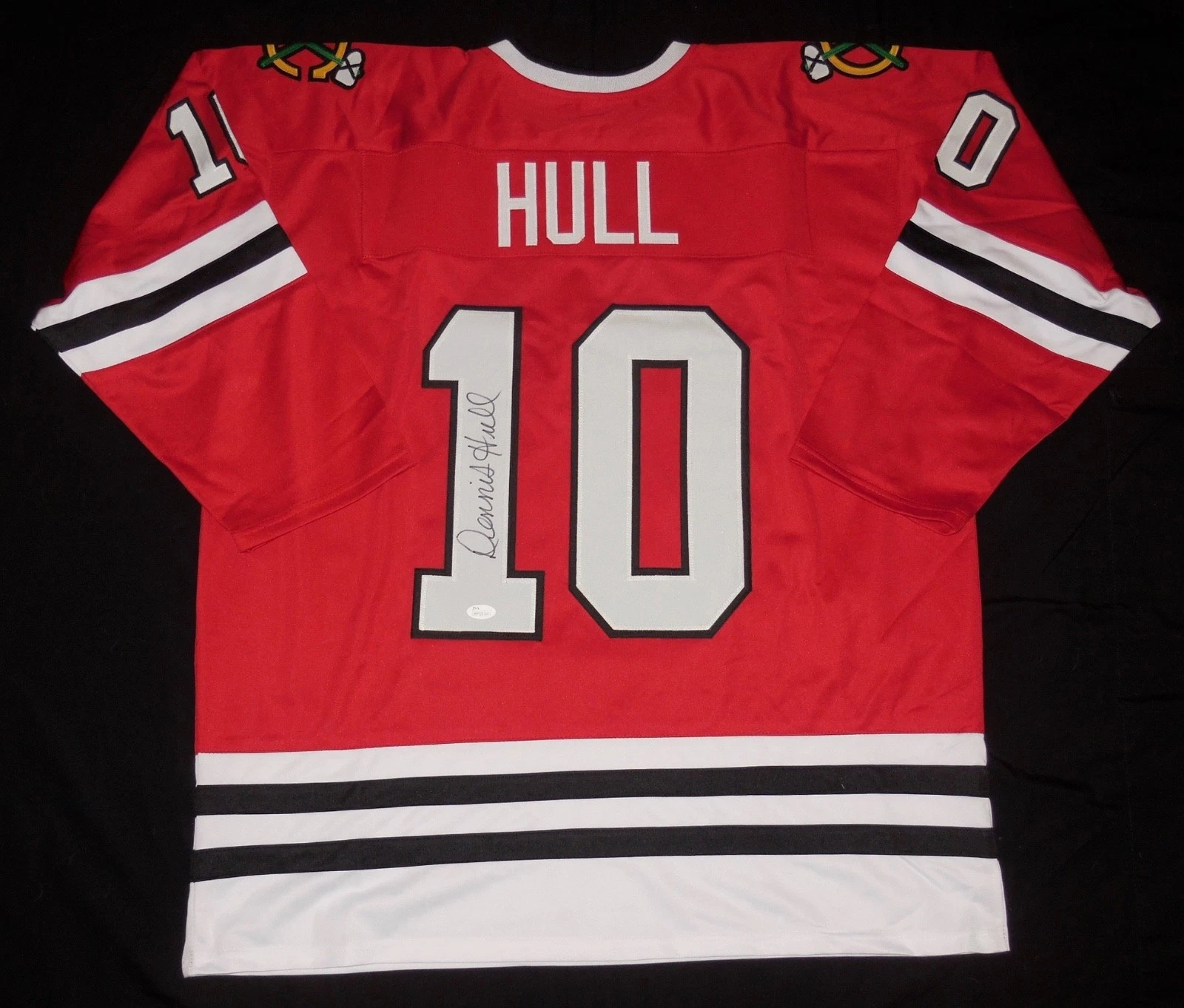 DENNIS HULL AUTOGRAPHED CUSTOM JERSEY (CHICAGO BLACKHAWKS) - JSA COA!