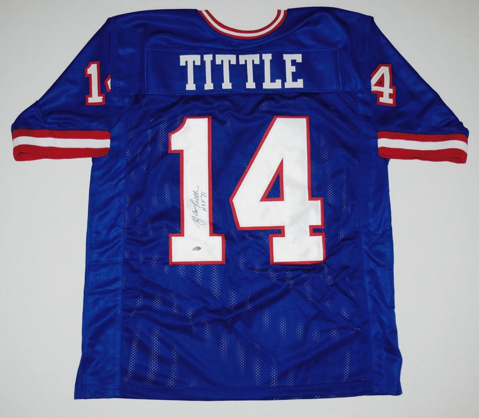 YA TITTLE AUTOGRAPHED CUSTOM JERSEY (NEW YORK GIANTS) - LEAF COA!