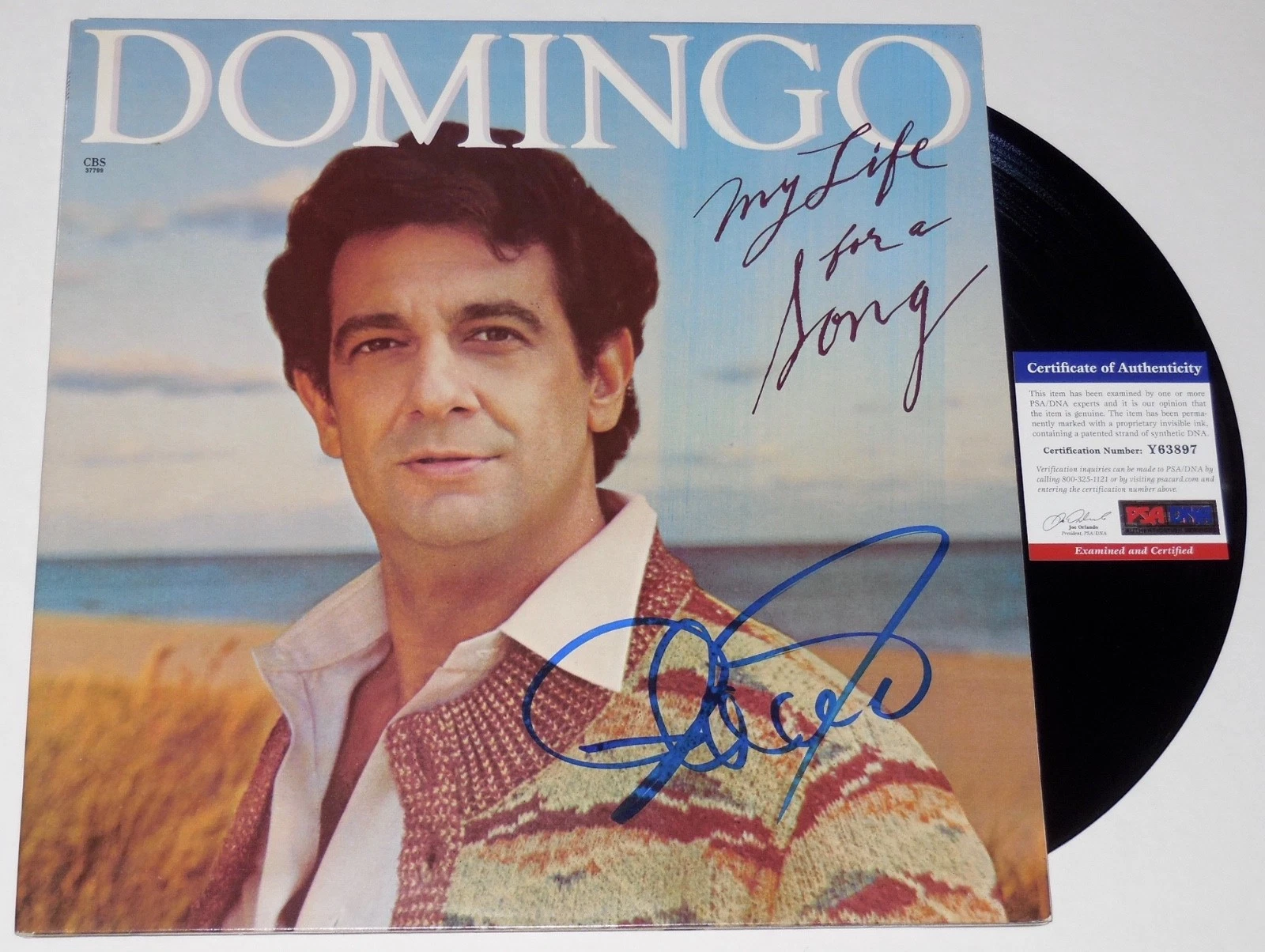 PLACIDO DOMINGO AUTOGRAPHED ALBUM COVER (MY LIFE FOR A SONG) - PSA DNA!