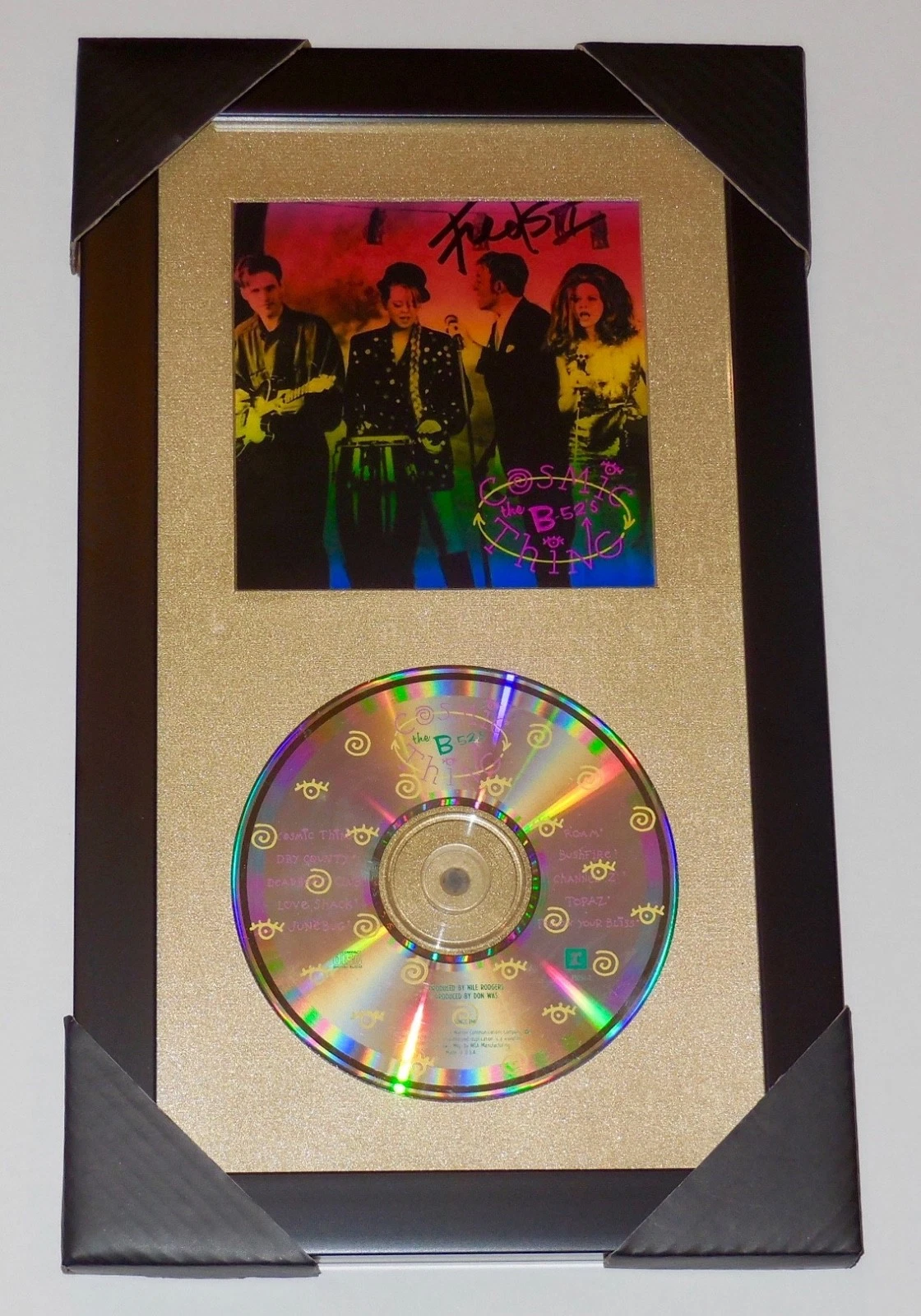 B52s FRED SCHNEIDER AUTOGRAPHED COSMIC THING CD COVER (FRAMED & MATTED) - W/ COA