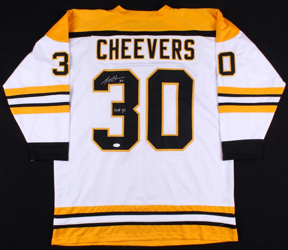 GERRY CHEEVERS AUTOGRAPHED CUSTOM JERSEY (BOSTON BRUINS) - JSA COA!